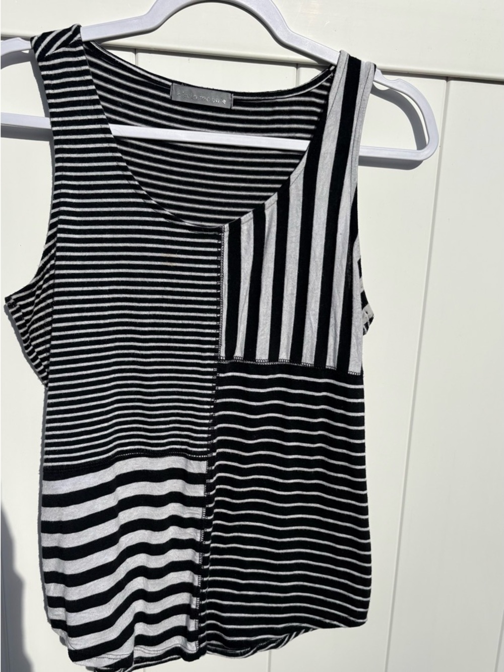 Olivia Moon - black & white striped/blocked - sleeveless tank top -Medium